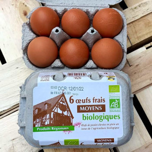 Boite de 6 Oeufs bio frais issus des Producteurs aviaires biologiques en Alsace et Moselle